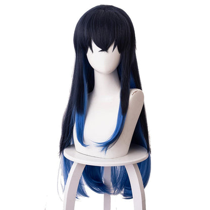 demon slayer hashibira inosuke dark blue gradient royal blue medium cosplay wig 487d