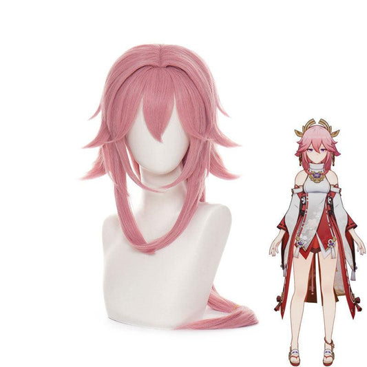 game genshin impact yae miko pink halloween cosplay wigs