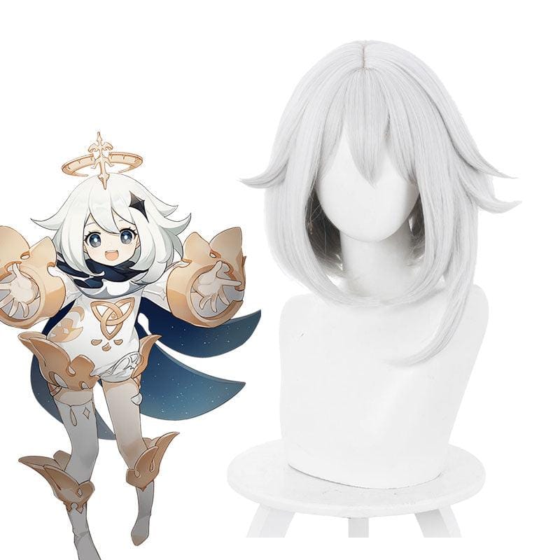 game genshin impact paimon gray white short cosplay wig