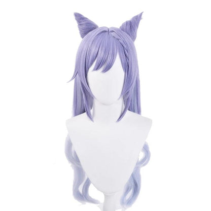 game genshin impact keqing ponytails mixed purple cosplay wig with ears