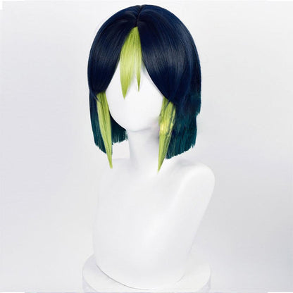 anime genshin impact tighnari dark bule highlight green short cosplay wig mm13