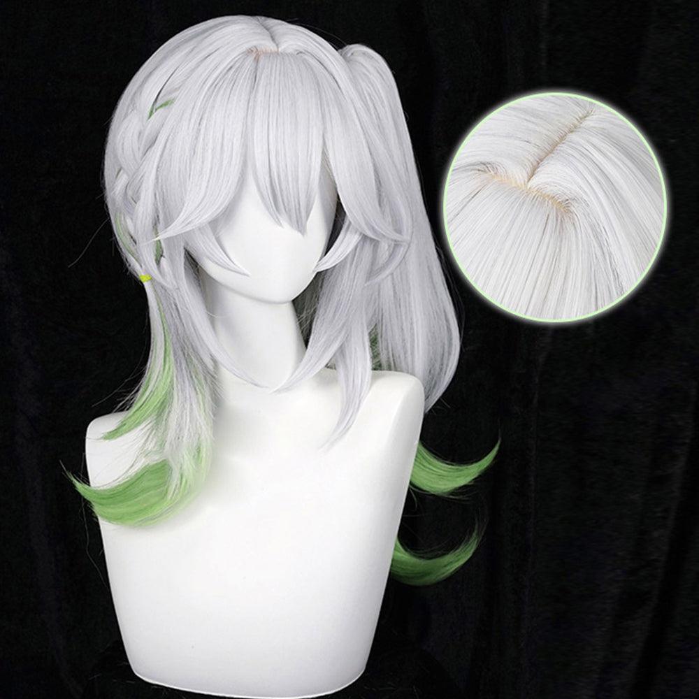 anime genshin impact kusanli nahida silver and green meduim cosplay wig 539e