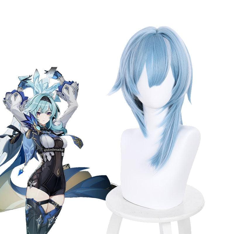 game genshin impact eula blue white long cosplay wigs