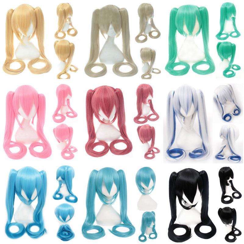 anime vocaloid hatsune miku long straight double ponytail multicolor bangs cosplay wigs