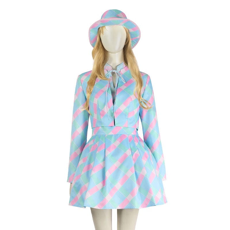 barbie movie 2023 barbie blue dress cosplay costumes with hat