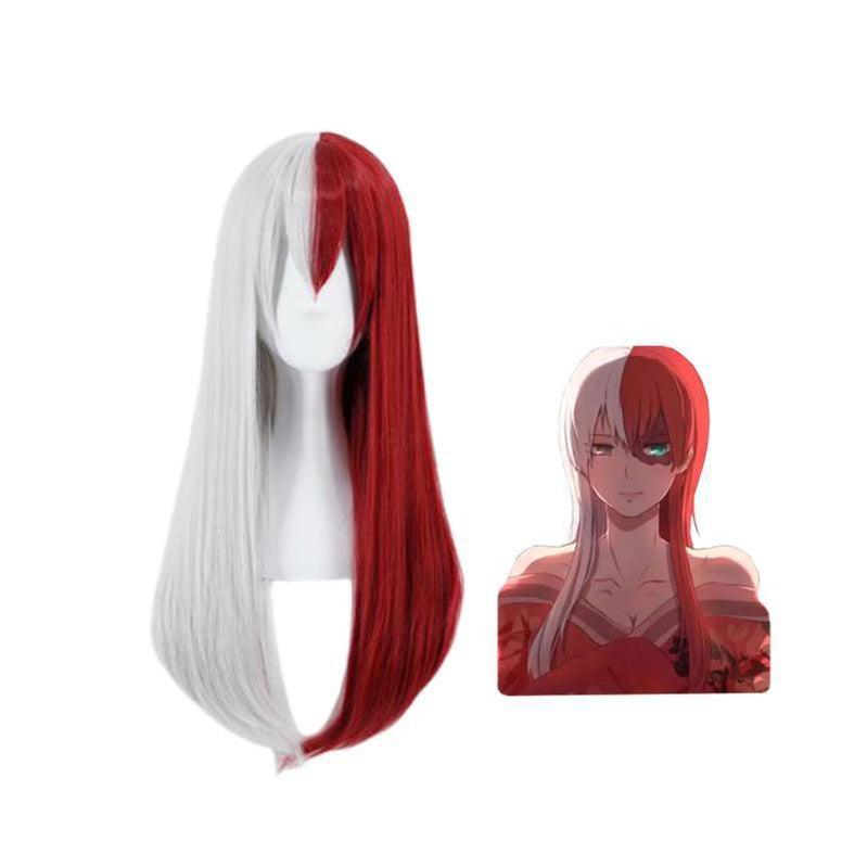 anime my hero academia shoto todoroki long female white and red cosplay wigs