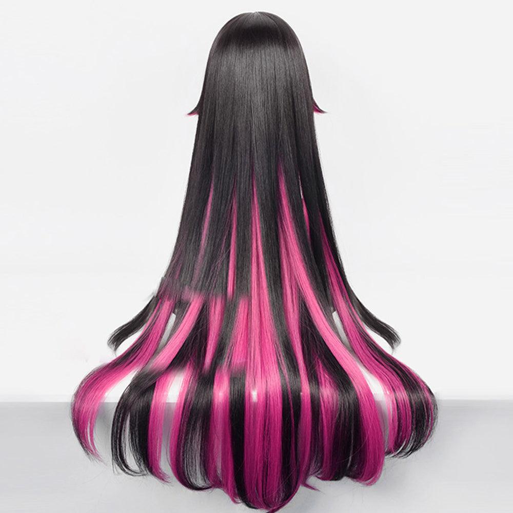 anime genshin impact fatui columbina black and pink long stright cosplay wig 539m