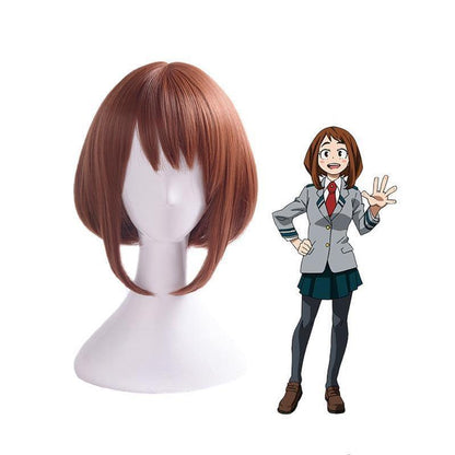 anime my hero academia ochaco uraraka short brown cosplay wigs