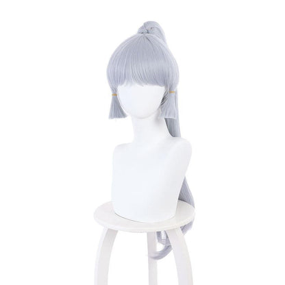 game genshin impact kamisato ayaka light gray blue ponytail cosplay wigs