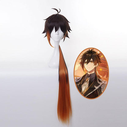 game genshin impact zhongli dark brown long cosplay wigs