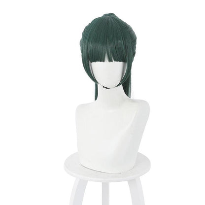 anime jujutsu kaisen maki zenin long dark green cosplay wigs