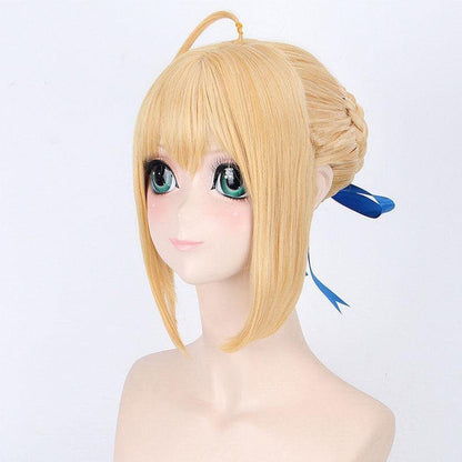 anime fgo fate stay night arturia pendragon saber blonde grey styled updo 3 colors cosplay wigs