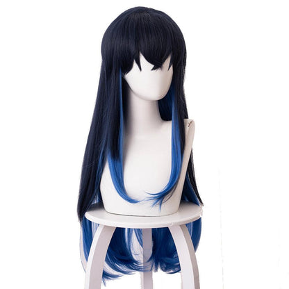 demon slayer hashibira inosuke dark blue gradient royal blue medium cosplay wig 487d