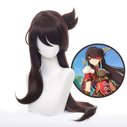 game genshin impact beidou dark brown long cosplay wigs