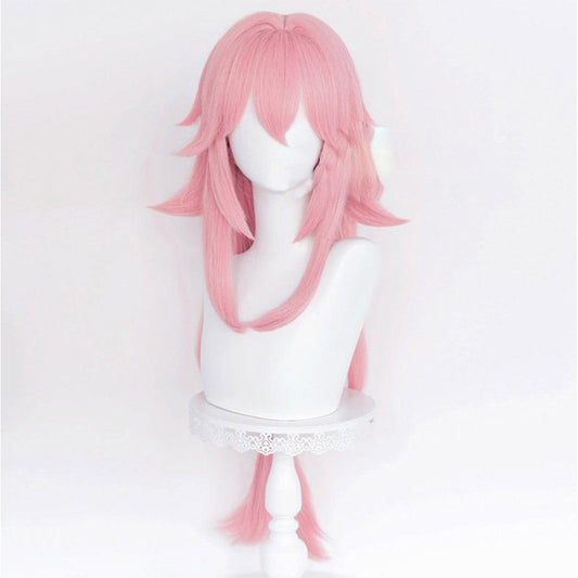 anime genshin impact yae miko pink long cosplay wig mm24