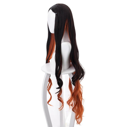 demon slayer kamado nezuko black gradient brownish yellow long cosplay wig 487b