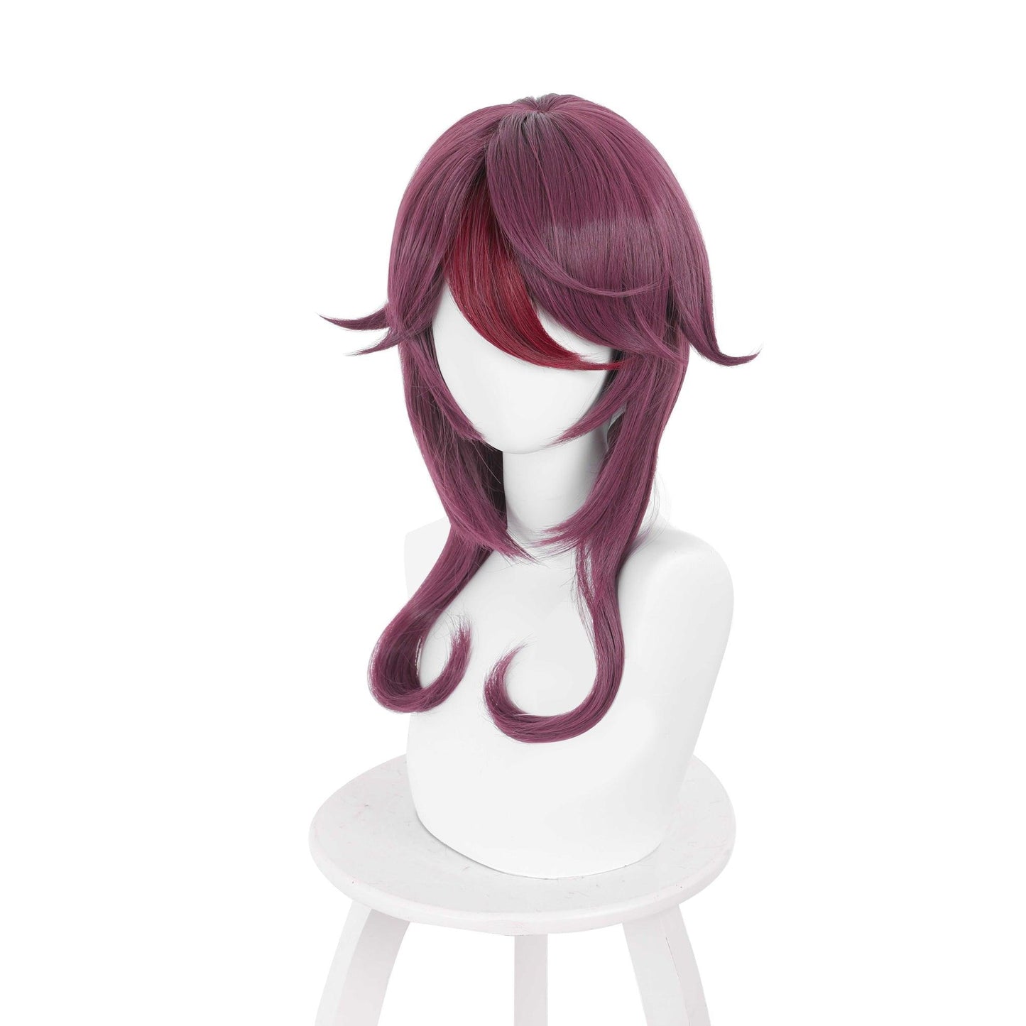 anime genshin impact rosaria purple highlights red medium cosplay wig 503m