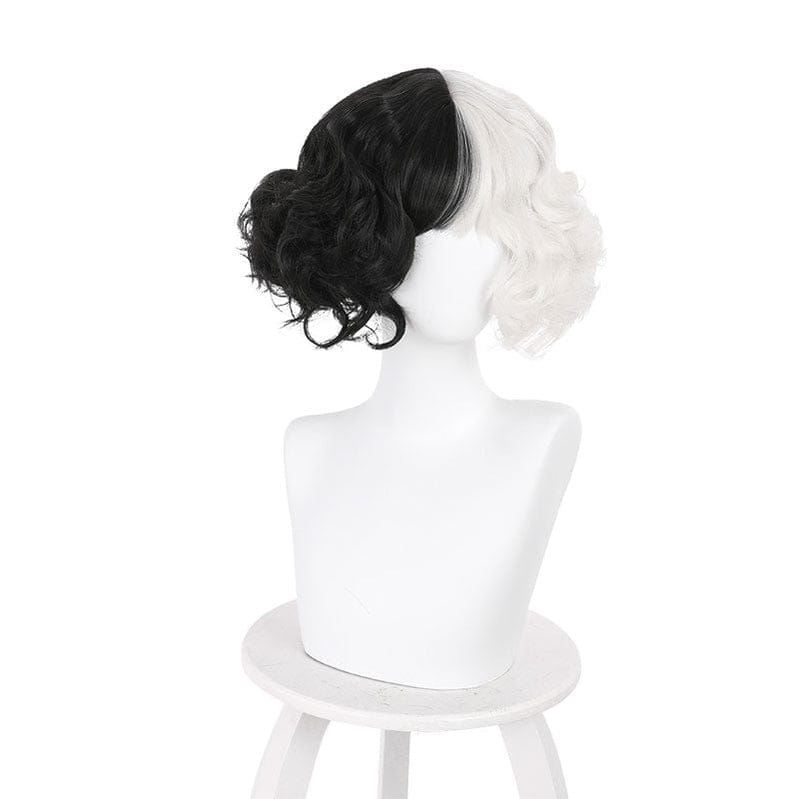 movie cruella cruella de vil black white bangs curly cosplay wigs