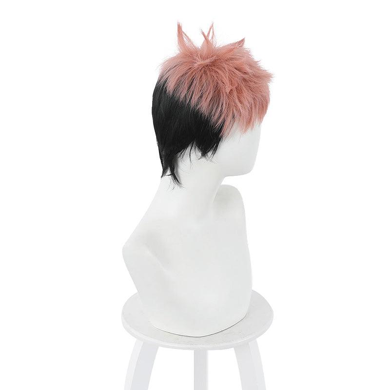 anime jujutsu kaisen yuji itadori short pink gradient black cosplay wigs