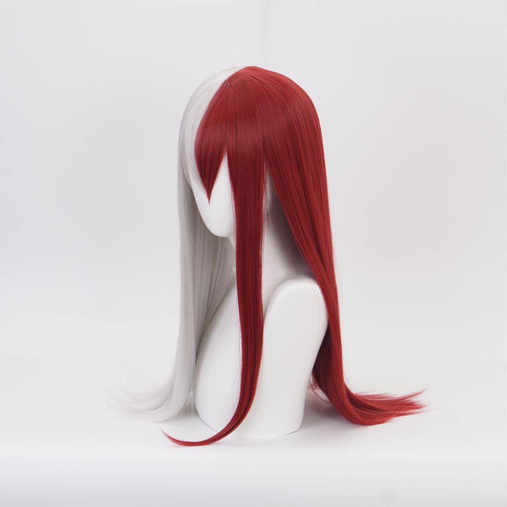 anime my hero academia todoroki shoto white and red long cosplay wig qx16