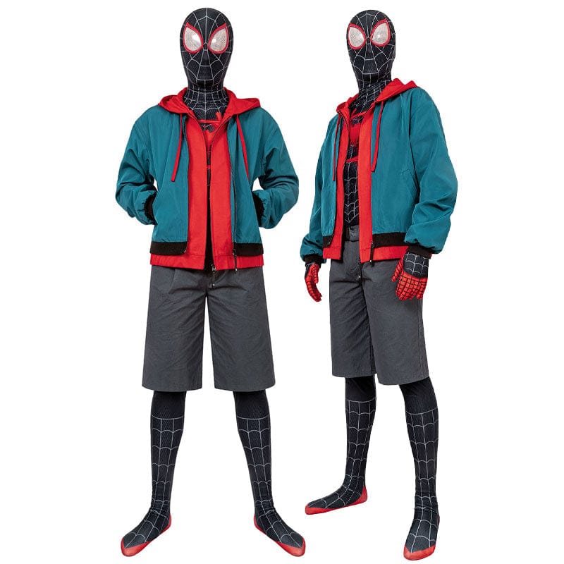 spider man into the spider verse miles morales jumpsuit with coat fullset cosplay costumes