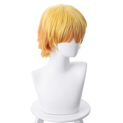 demon slayer agatsuma zenitsu yellow gradient orange short cosplay wig 487c