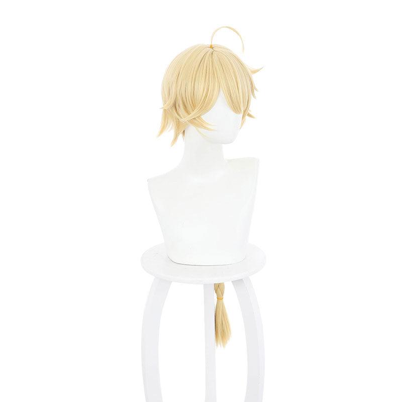 game genshin impact traveler blonde ponytail cosplay wigs