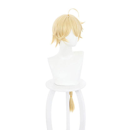 game genshin impact traveler blonde ponytail cosplay wigs