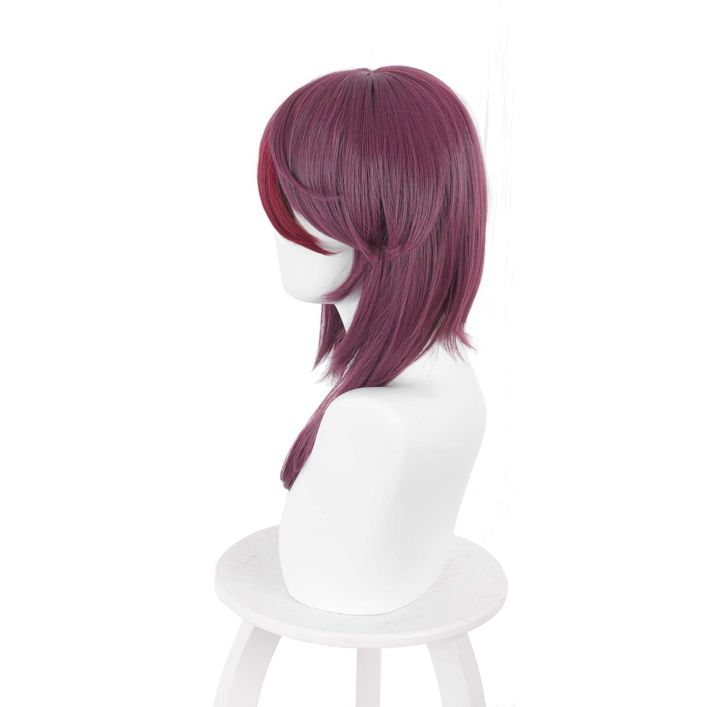 anime genshin impact rosaria purple highlights red medium cosplay wig 503m