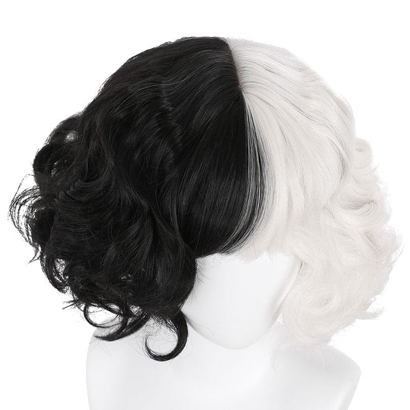 movie cruella cruella de vil black white bangs curly cosplay wigs