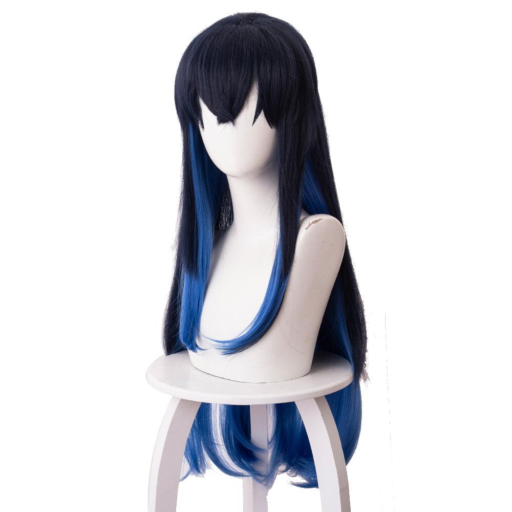 demon slayer hashibira inosuke dark blue gradient royal blue medium cosplay wig 487d