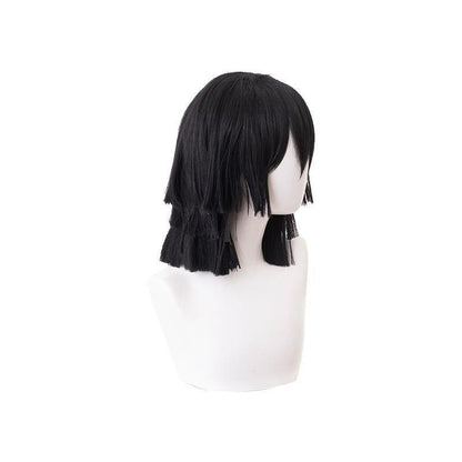 anime demon slayer kimetsu no yaiba iguro obanai short layer black cosplay wigs