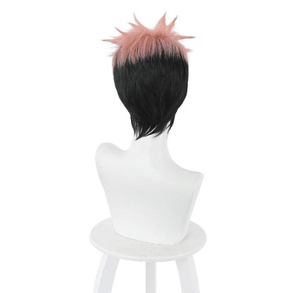 anime jujutsu kaisen yuji itadori short pink gradient black cosplay wigs