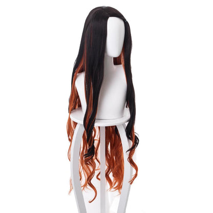 demon slayer kamado nezuko black gradient brownish yellow long cosplay wig 487b