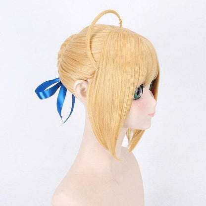 anime fgo fate stay night arturia pendragon saber blonde grey styled updo 3 colors cosplay wigs