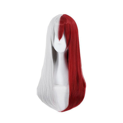 anime my hero academia shoto todoroki long female white and red cosplay wigs