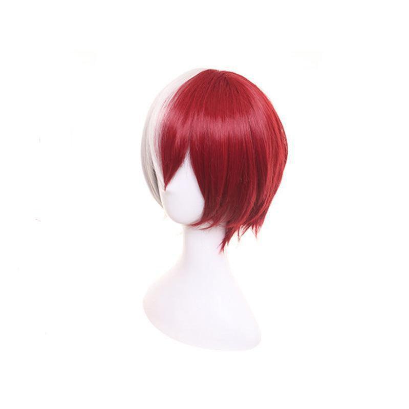 anime my hero academia shoto todoroki cosplay wigs short white and red wig