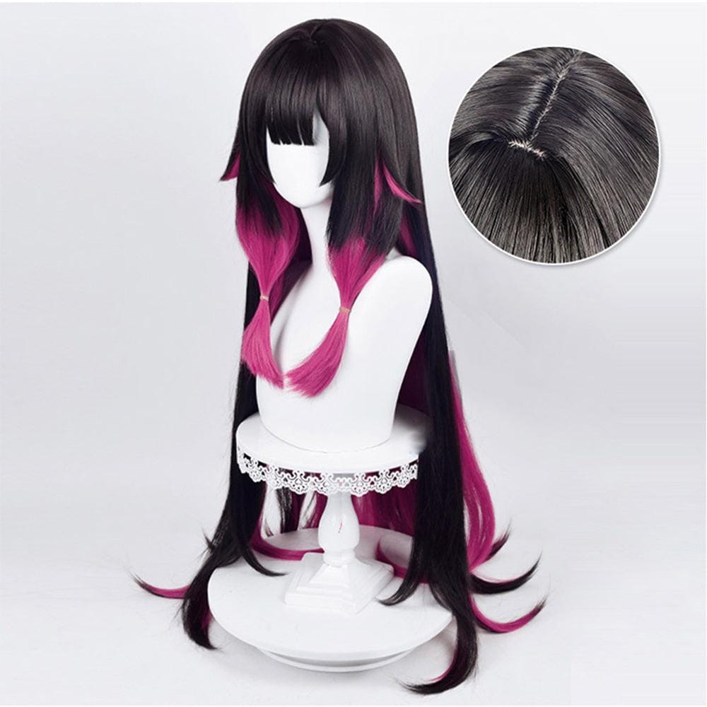 anime genshin impact fatui columbina black and pink long stright cosplay wig 539m