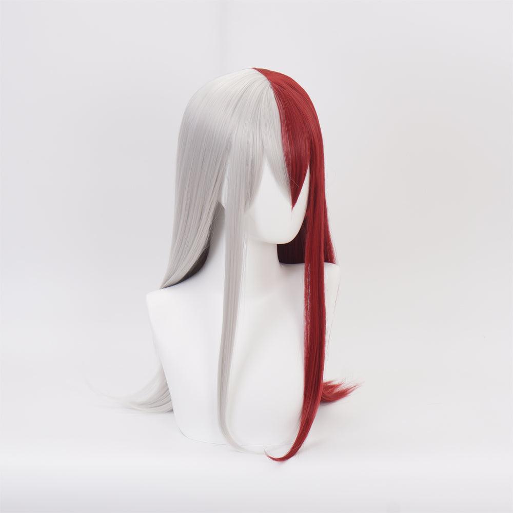 anime my hero academia todoroki shoto white and red long cosplay wig qx16