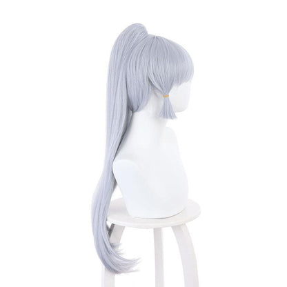 game genshin impact kamisato ayaka light gray blue ponytail cosplay wigs