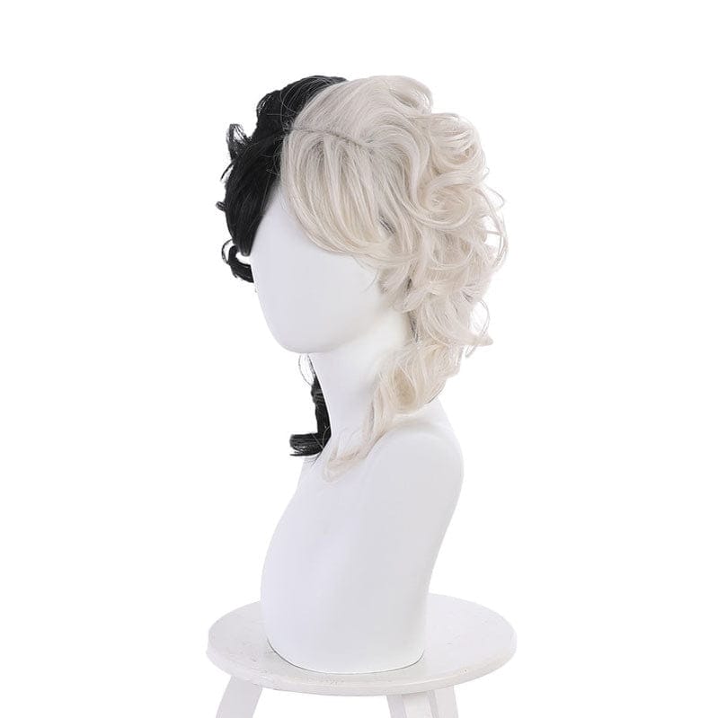 movie cruella cruella de vil black white center bangs curly cosplay wigs