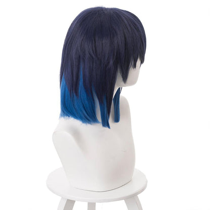 demon slayer hashibira inosuke dark blue gradient royal blue medium cosplay wig 487d