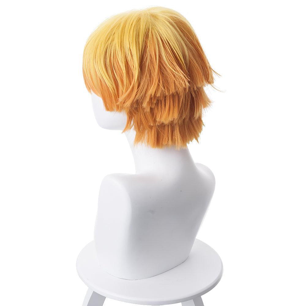 demon slayer agatsuma zenitsu yellow gradient orange short cosplay wig 487c