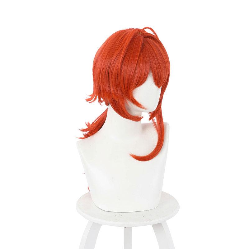 game genshin impact diluc ragnvindr orange cosplay wig