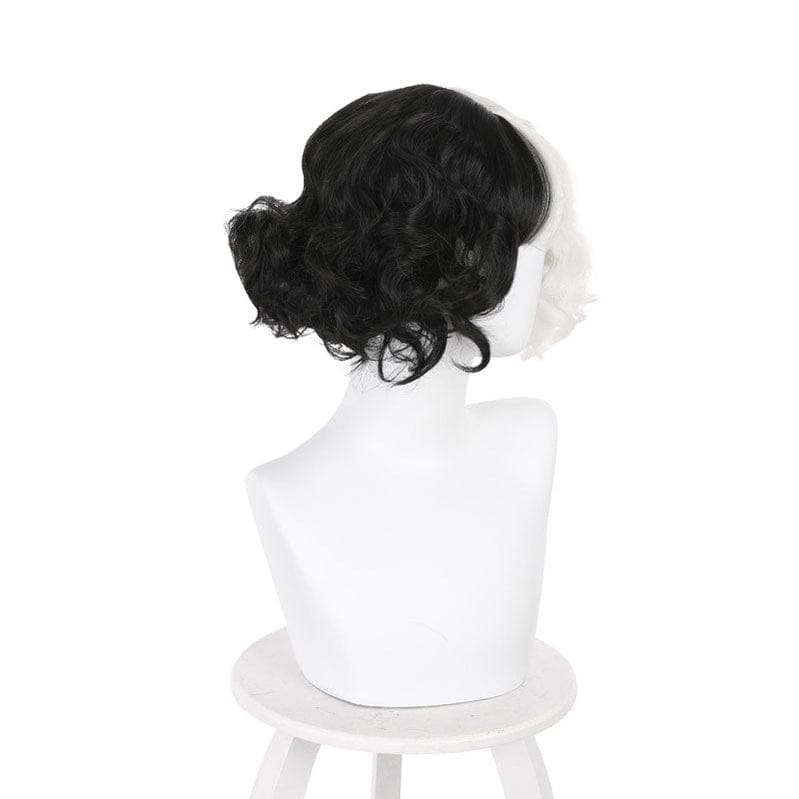 movie cruella cruella de vil black white bangs curly cosplay wigs