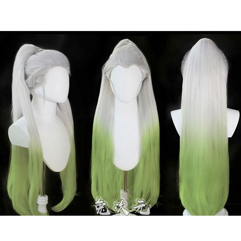 anime demon slayer kimetsu no yaiba daki white gradient green cosplay wigs