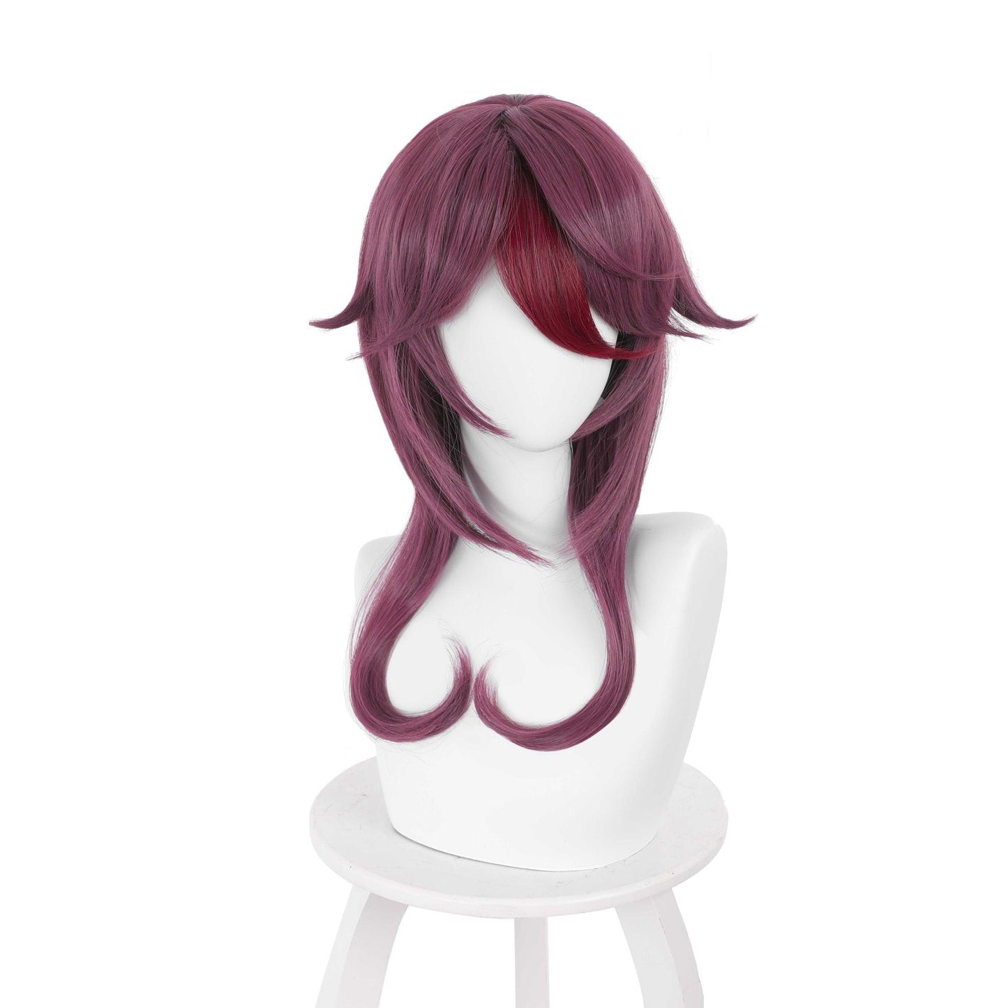 anime genshin impact rosaria purple highlights red medium cosplay wig 503m