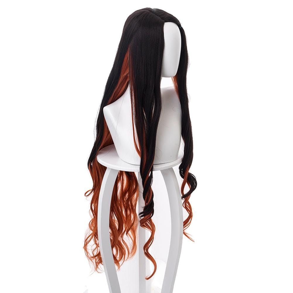 demon slayer kamado nezuko black gradient brownish yellow long cosplay wig 487b