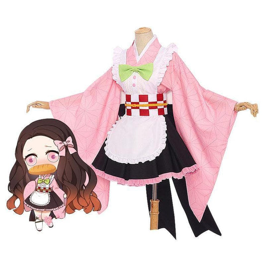 anime demon slayer kimetsu no yaiba nezuko kamado kimono maid outfit cosplay costumes