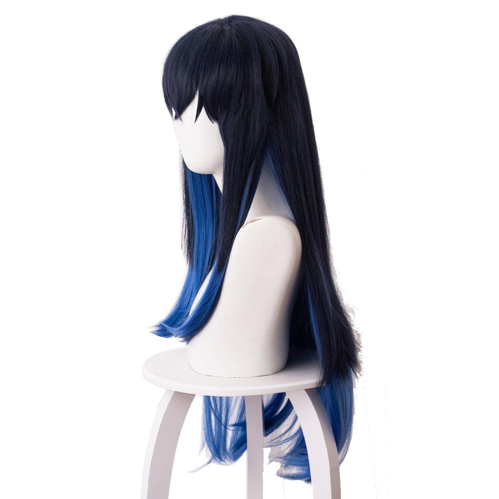 demon slayer hashibira inosuke dark blue gradient royal blue medium cosplay wig 487d